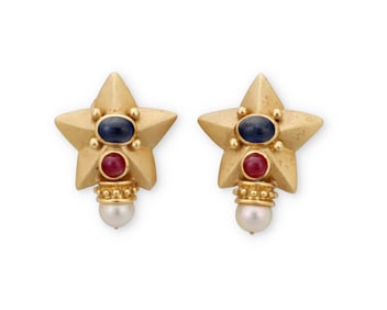 Joan Boyce: A Pair of 18K Gold and Gem-Set Earclips