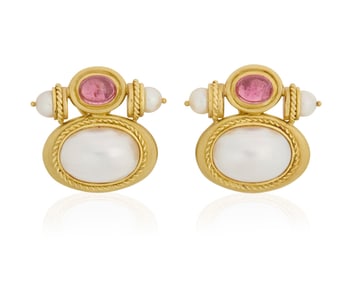 Joan Boyce: A Pair of Cultured Pearl and Pink Tourmaline Earrings