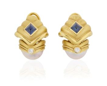 Joan Boyce: A Pair of 18K Gold and Sapphire Earclips