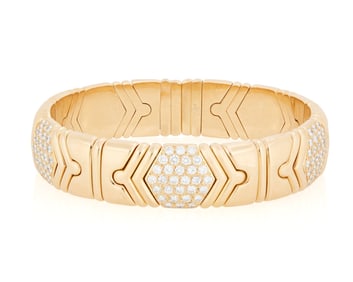 Bulgari: An 18K Gold and Diamond 'Parentesi' Cuff