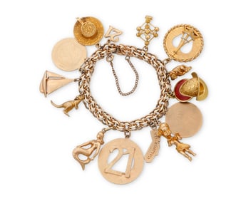 A Gold and Gem-Set Charm Bracelet