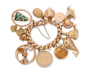 A Gold and Gem-Set Charm Bracelet