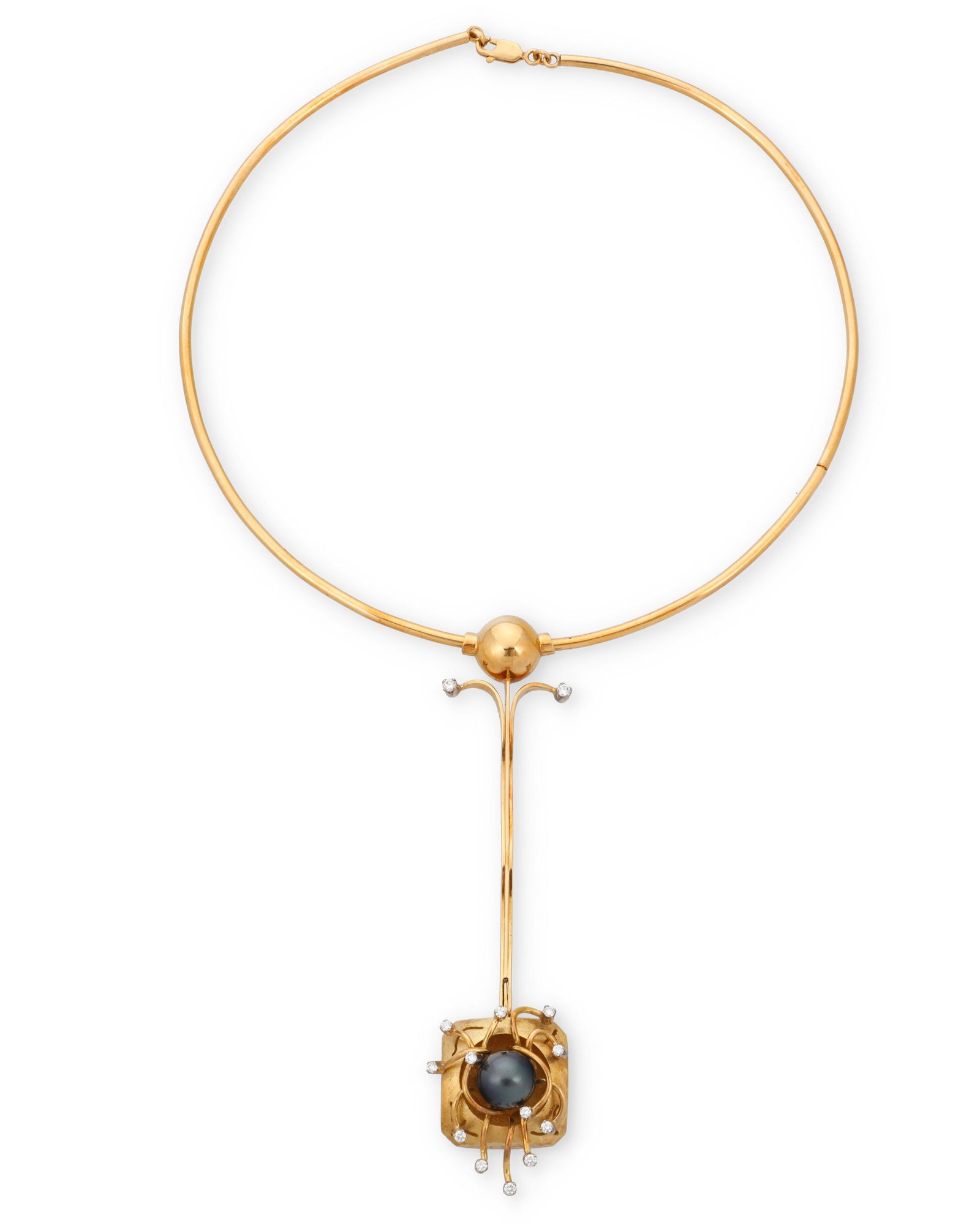 An 18K Bi-Color Gold, Colored Cultured Pearl and Diamond Necklace (1 of 3)