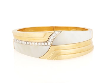 An 18K Gold, Mother-of-Pearl and Diamond Bracelet