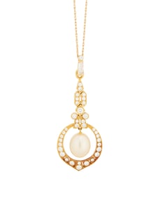 A 14K Gold, Cultured Pearl and Diamond Pendant