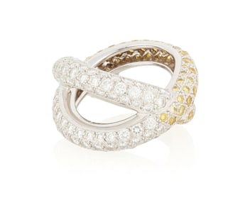 Claude Behar: An 18K White Gold, Colored Diamond and Diamond Ring
