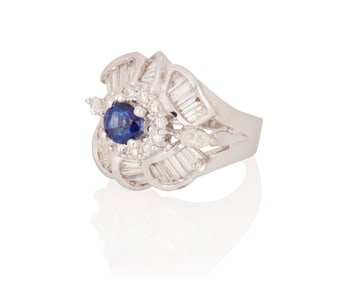 An 18K White Gold, Sapphire and Diamond Ring