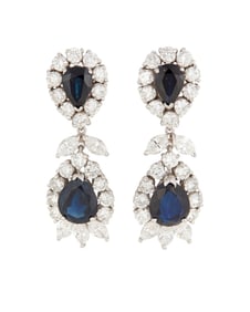 A Pair of Platinum, Sapphire and Diamond Earclips