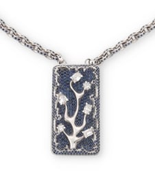 An 18K White Gold, Sapphire and Diamond Tree Necklace