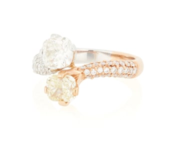 An 18K Bi-Color Gold, Colored Diamond and Diamond Ring