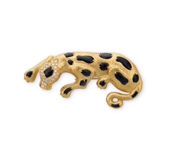 An 18K Gold, Onyx and Diamond Panther Brooch/Pendant
