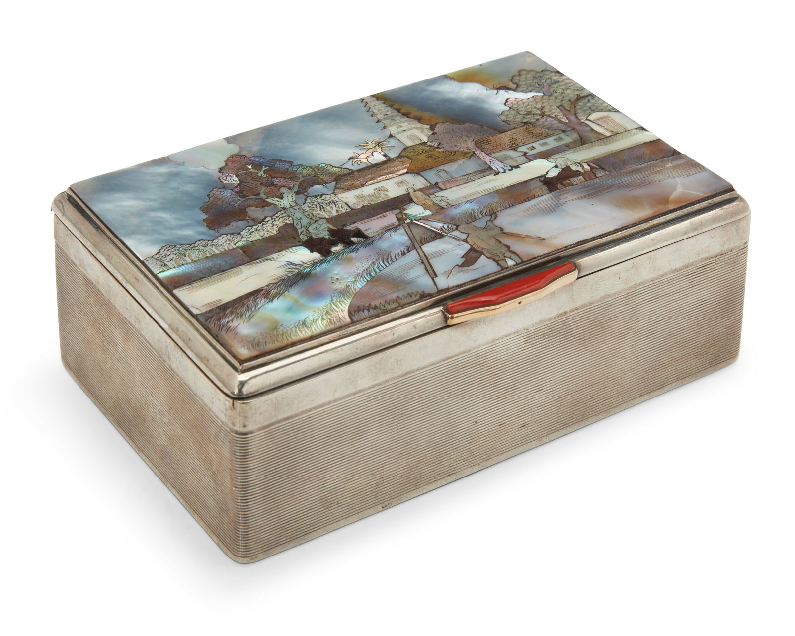 Cartier: An Art Deco Sterling Silver, Mother-of-Pearl and Coral Box, c. 1920s (1 of 6)