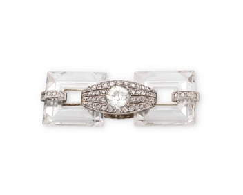 Rene Boivin: An Art Deco 18K White Gold, Rock Crystal and Diamond Brooch, c. 1930