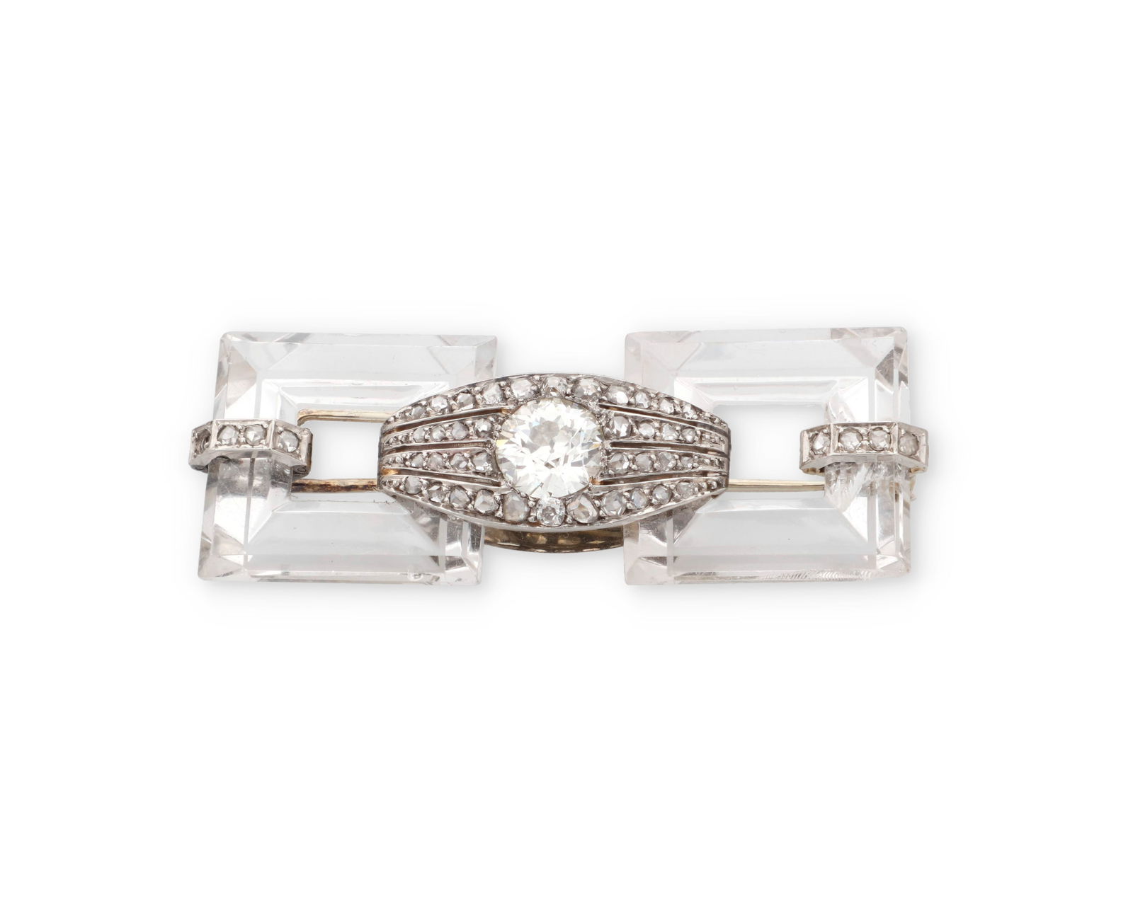 Rene Boivin: An Art Deco 18K White Gold, Rock Crystal and Diamond Brooch, c. 1930 (1 of 4)