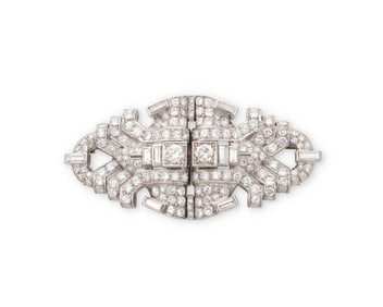 A Platinum and Diamond Double-Clip Brooch, c.1930