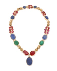 A 14K Gold, Gem-Set and Diamond Necklace