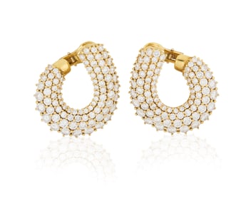 A Pair of 18K Gold and Diamond Earrings