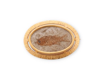 An 18K Gold and Fossil Brooch