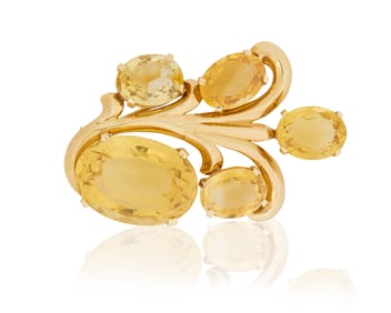A 14K Gold and Citrine Brooch