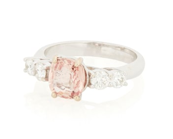 An 18K White Gold, Padparadascha Sapphire and Diamond Ring