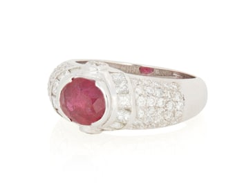 An 18K White Gold, Ruby and Diamond Ring