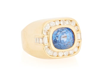 An 18K Gold, Sapphire and Diamond Ring