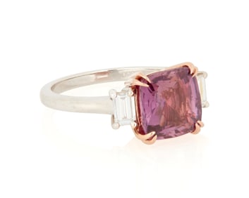 A Platinum, 18K Rose Gold, Pink Sapphire and Diamond Ring