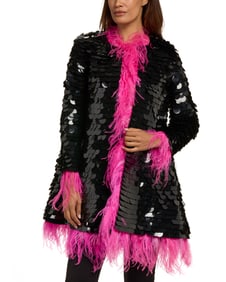 CD Greene: A Black Sequin & Hot Pink Ostrich Feather Jacket