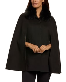 Diomi: A Black Cashmere/Wool Cape with Fur Collar