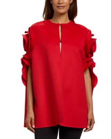 Valentino Garavani : A Red Cashmere/Wool Rosette Cape Jacket, 2023