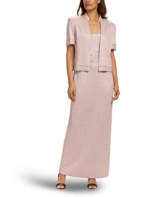 St. John Couture: A SIlver and Pink Jacquard Evening Dress Ensemble, Marie Gray