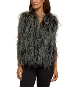 Maison Martin Margiela: A Grey Green Ostrich Feather Gilet Vest