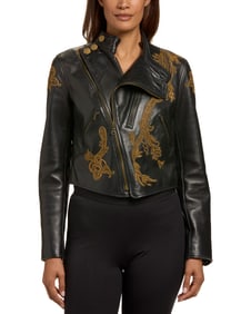 Ralph Lauren: A Black Leather Jacket with Bullion Embroidery
