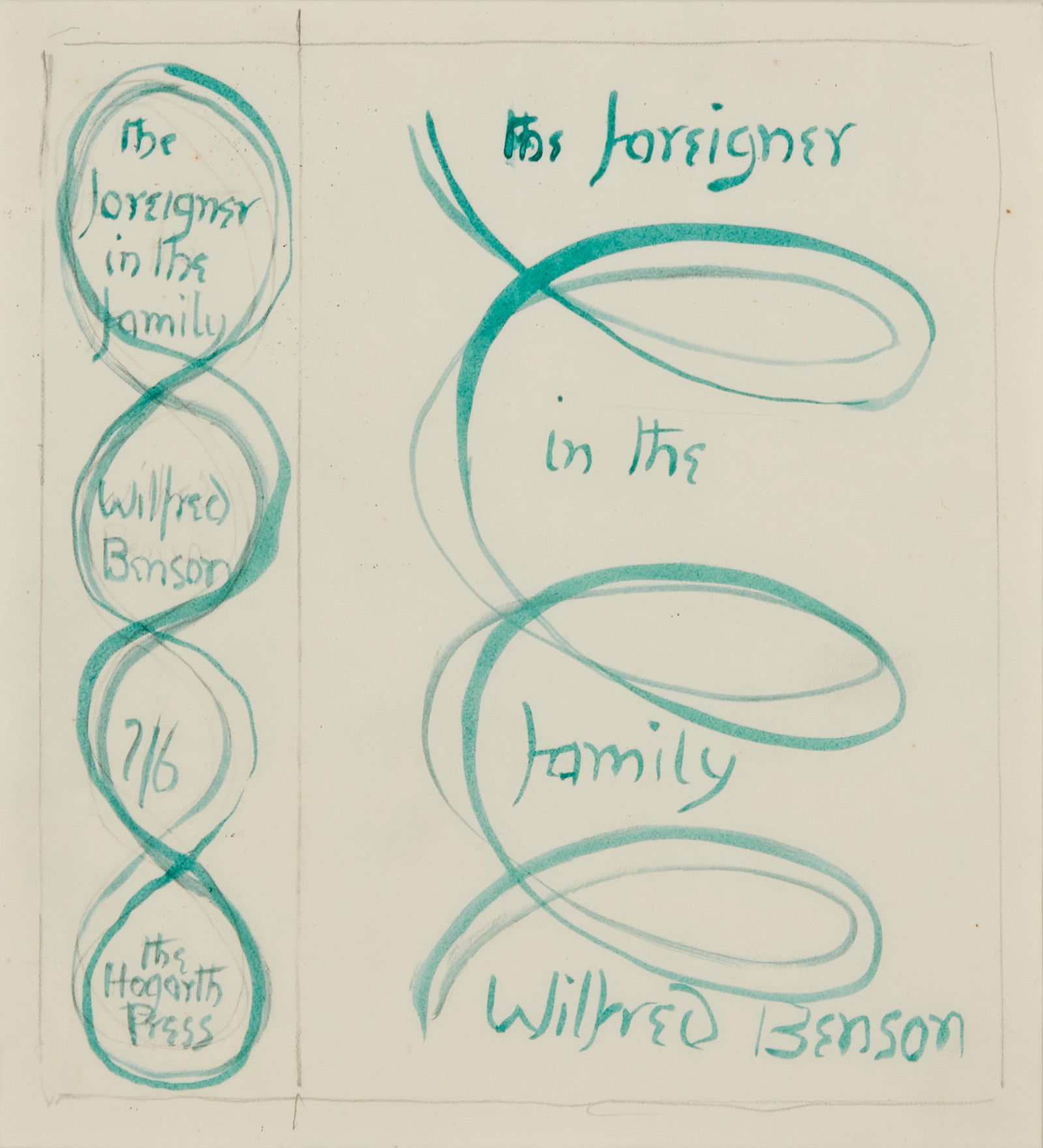 Vanessa Bell (1879-1961), "Design for Hogarth Press 'The Foreigner in the Family'," 1929: Vanessa Bell(1879-1961)"Design for Hogarth Press 'The Foreigner in the Family'," 1929Watercolor and pencil on paperEstate stamped lower right; titled and dated versoSheet: 10.5" H x 8" W Provena