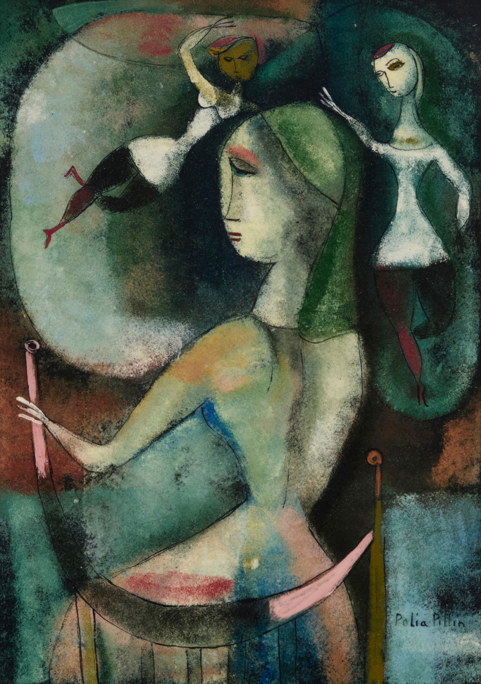 Polia Pillin (1909-1992), A figurative pottery plaque, mid-20th century (1 of 5)