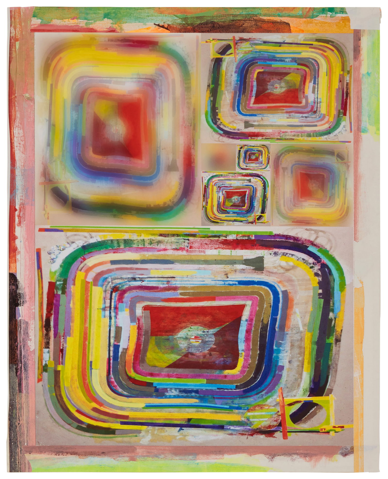 Franklin Evans (b. 1967), Multi-color abstract: Franklin Evans(b. 1967)Multi-color abstractOffset lithograph in colors with heavy mixed media embellishments on paperAppears unsigned; with a typed letter signed in pencil by the artist attached to th