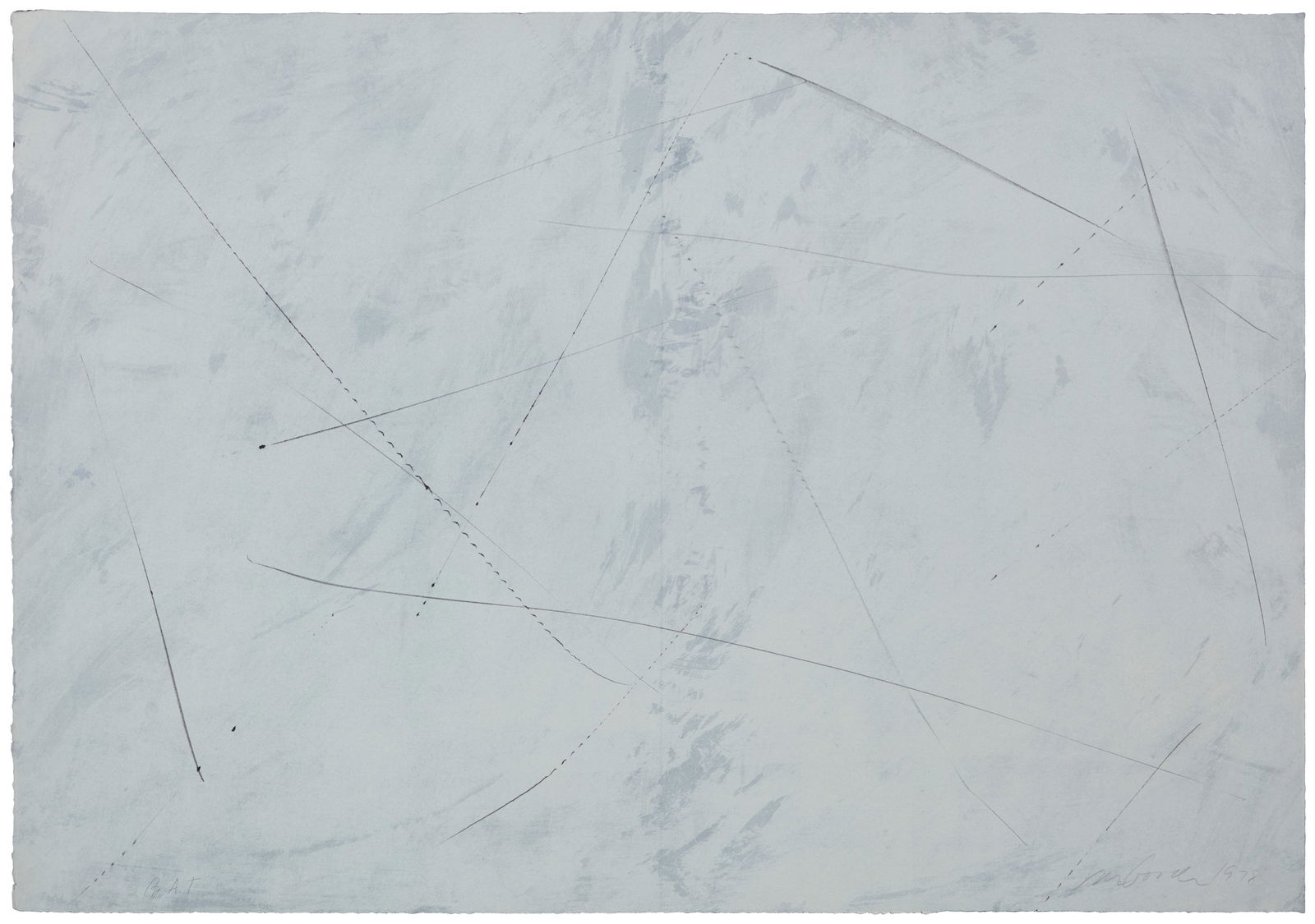 Joe Goode (b. 1937), Untitled, 1978: Joe Goode(b. 1937)Untitled, 1978Lithograph in grey and silver ink with razor blade impression by artist on black wove paperA bon a tirer impression, aside from the edition of 30Signed, dated, and insc