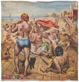 Douglas Riseborough (b. 1924), Figures on a beach