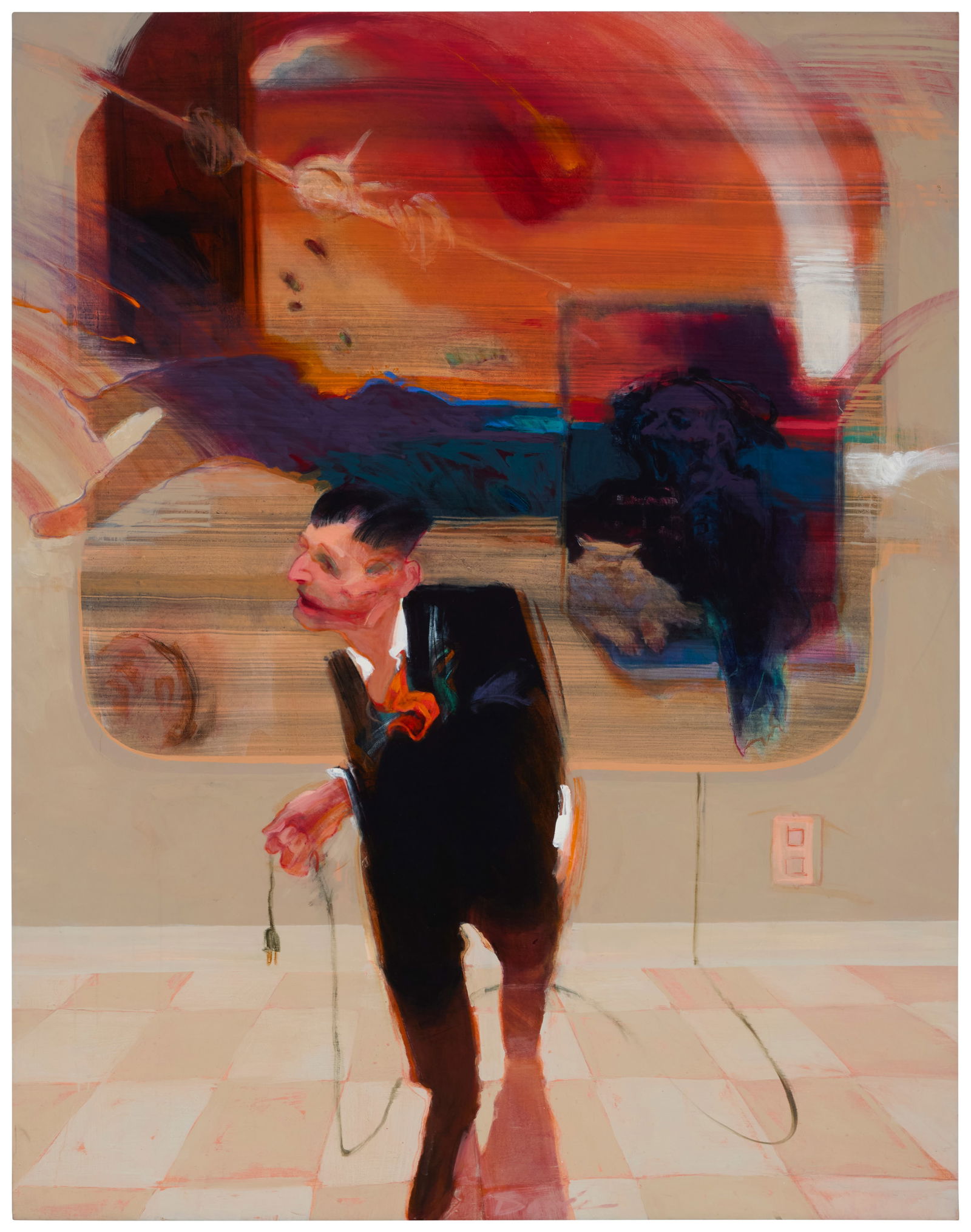 Davis Birks (b. 1957), "Now What?": Davis Birks(b. 1957)"Now What?"Acrylic on canvasSigned twice, titled, and dated, all verso: Davis © / Davis R. Birks / 10/31/8663.5" H x 49.5" W