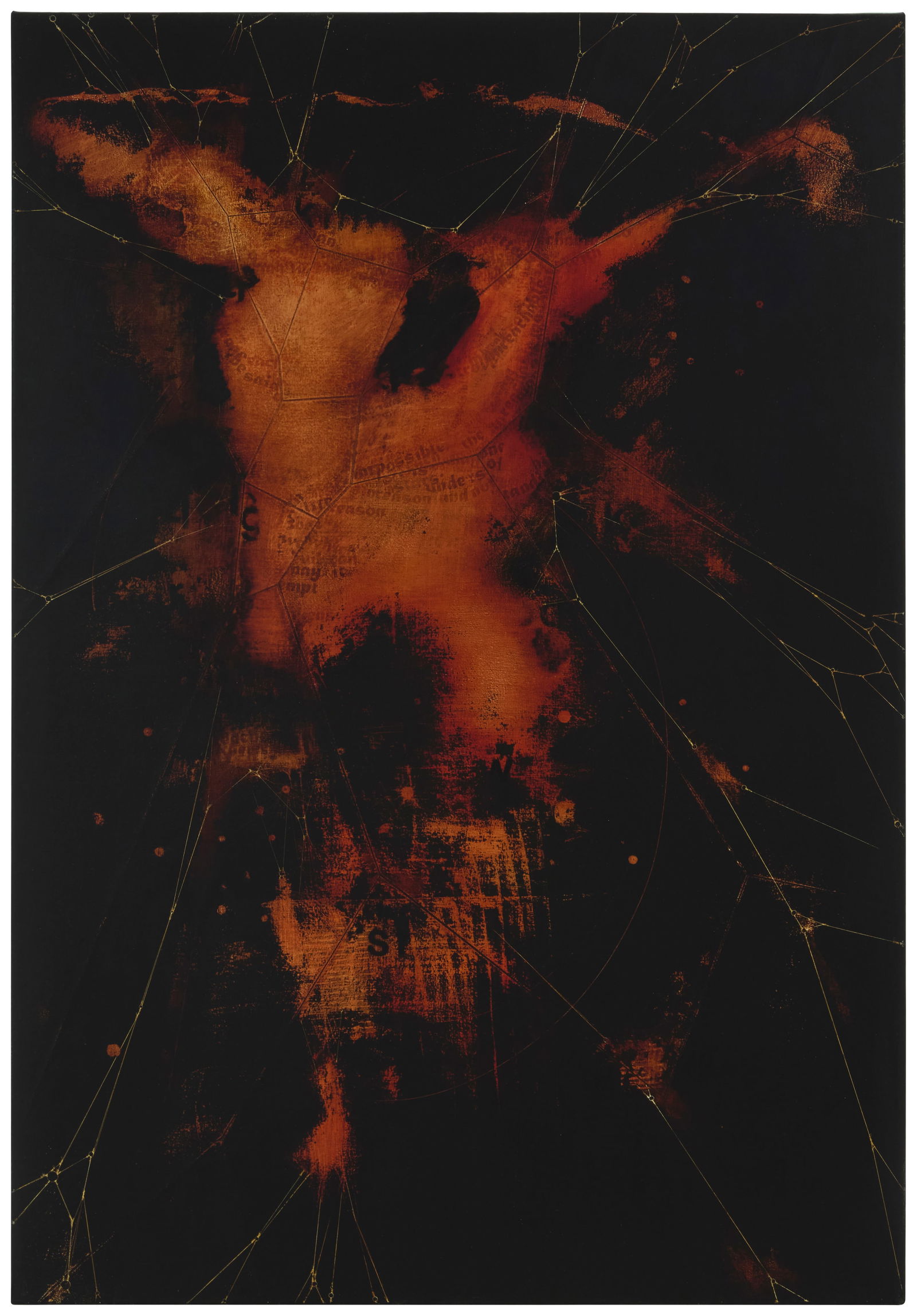 Babak Emanuel (b. 1966), "Corporeal I: The Dance": Babak Emanuel(b. 1966)"Corporeal I: The Dance"Ink, paraffin, oil, graphite, and collage on canvasSigned, titled, and inscribed, all verso: Babak Emanuel / Corporeal I / The Dance / #EMACOR4260I60.5" H