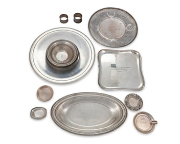 A group of sterling silver table items