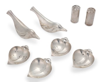 A group of sterling silver table items