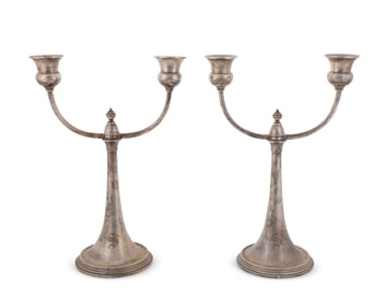A pair of Gorham weighted sterling silver two-light candelabra