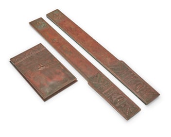 A Tiffany Studios bronze 'American Indian' partial desk set