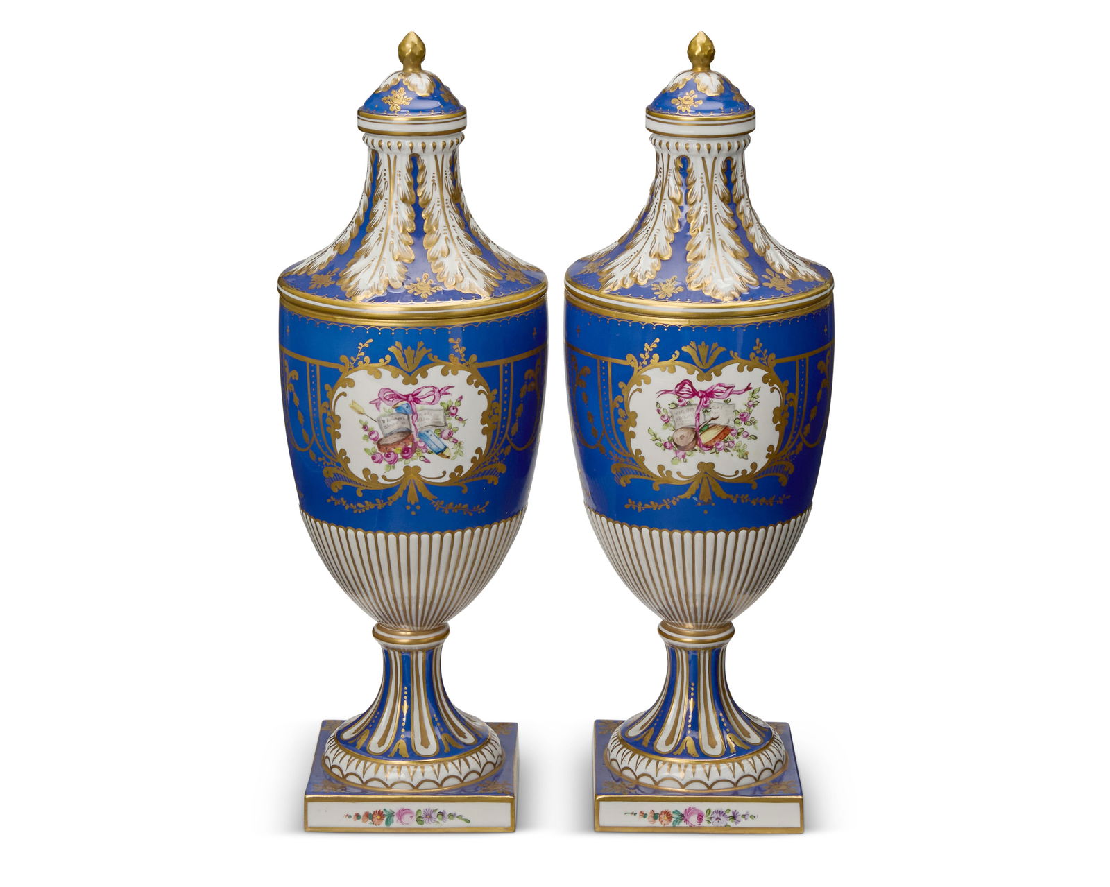 A pair of Dresden porcelain covered urns (1 of 4)