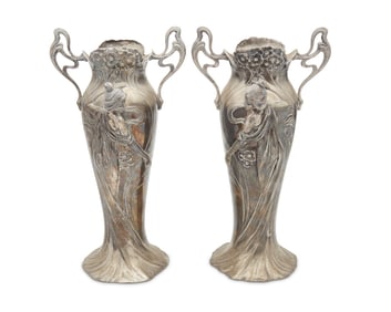 A pair of WMF Jugendstil pewter vases