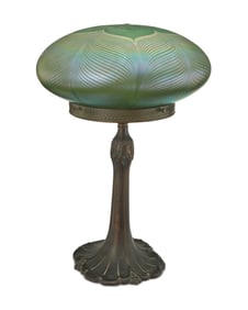A Quezal glass mushroom table lamp