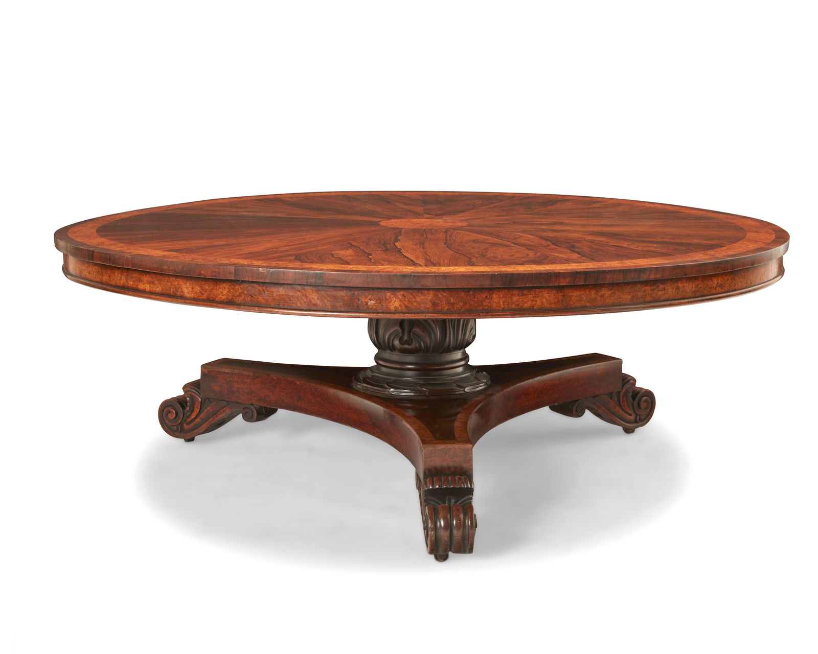 An English banded hardwood circular coffee table (1 of 6)
