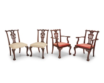 Two pairs of Chippendale-style chairs
