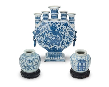 Three Chinese blue and white porcelain vessels